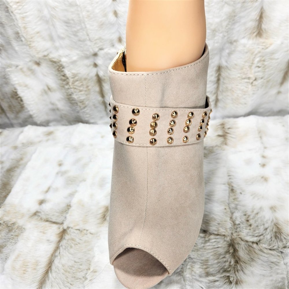 * Mona Mia Nude With Gold Studs Faux Leather Wedge Booty - Picture 12 of 15